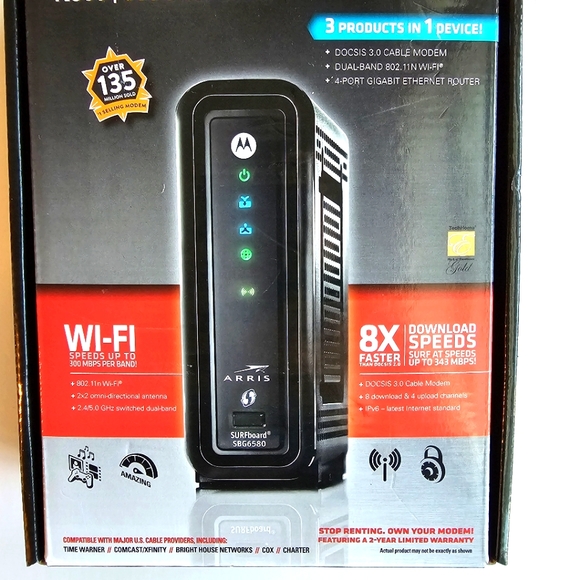 Motorola Arris Surfboard Modem/WiFi Router N300 Dual Band Model SBG6580 - Picture 10 of 12